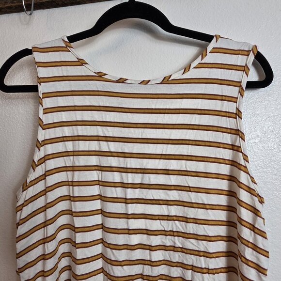 🔴 Green Envelope Tank Top Womens Large White Brown Striped Tie Back Sleeveless - Picture 3 of 15